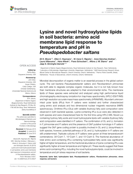 Lysine and Novel Hydroxylysine Lipids in Soil Bacteria: Amino Acid Membrane Lipid Response to Temperature and Ph in Pseudopedobacter Saltans