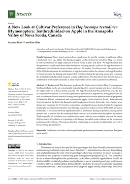 A New Look at Cultivar Preference in Hoplocampa Testudinea (Hymenoptera: Tenthredinidae) on Apple in the Annapolis Valley of Nova Scotia, Canada