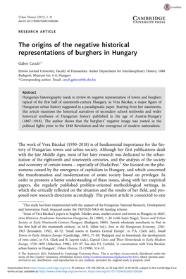 The Origins of the Negative Historical Representations of Burghers in Hungary