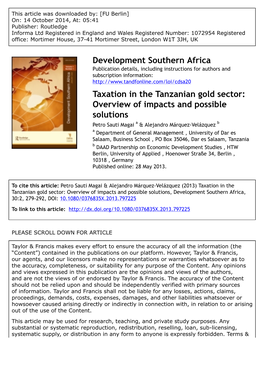 Development Southern Africa Taxation in the Tanzanian Gold Sector