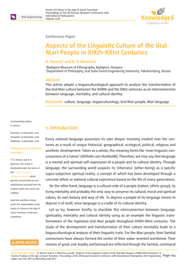 Aspects of the Linguistic Culture of the Ural Mari People in Xixth–Xxist Centuries