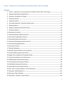 Prayers Addressed to Lord Anjaneya in Sanskrit, Hindi, Tamil and Telugu