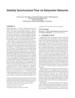 Globally Synchronized Time Via Datacenter Networks