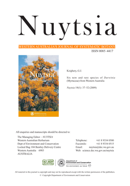 Nuytsia WESTERN AUSTRALIA's JOURNAL of SYSTEMATIC BOTANY ISSN 0085–4417