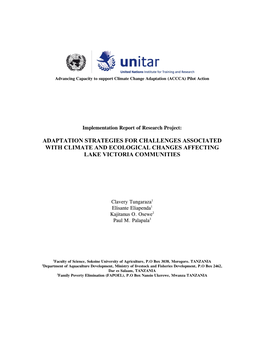 Adaptation Strategies for Challenges Associated with Climate and Ecological Changes Affecting Lake Victoria Communities