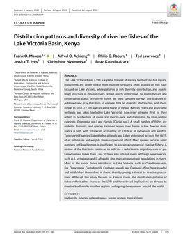 Distribution Patterns and Diversity of Riverine Fishes of the Lake Victoria Basin, Kenya