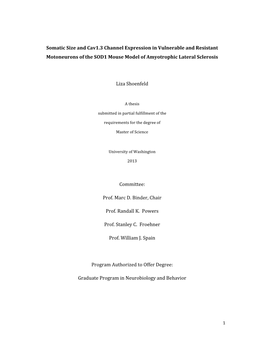 Somatic Size and Cav1.3 Channel Expression in Vulnerable and Resistant Motoneurons of the SOD1 Mouse Model of Amyotrophic Lateral Sclerosis