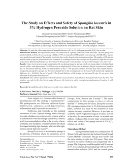 The Study on Effects and Safety of Spongilla Lacustris in 3% Hydrogen Peroxide Solution on Rat Skin