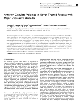 Anterior Cingulate Volumes in Never-Treated Patients with Major Depressive Disorder