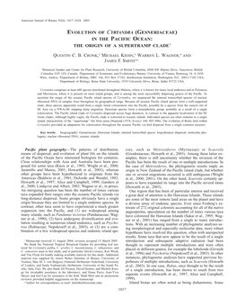 Evolution of Cyrtandra (Gesneriaceae) in the Pacific Ocean: the Origin of a Supertramp Clade1