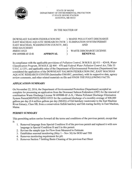 Downeast Salmon Federation Inc., ME0110523, Draft Permit
