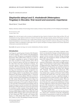 Stephanitis Takeyai and S. Rhododendri (Heteroptera: Tingidae) in Slovakia: First Record and Economic Importance