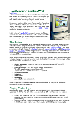 How Computer Monitors Work by Jeff Tyson a Computer Display Is a Marvelous Thing