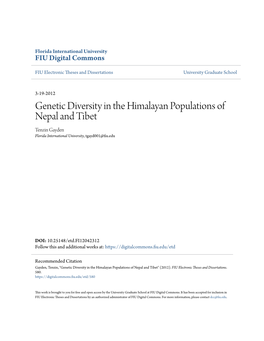 Genetic Diversity in the Himalayan Populations of Nepal and Tibet Tenzin Gayden Florida International University, Tgayd001@Fiu.Edu