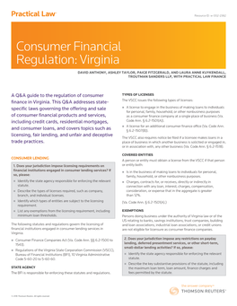 Consumer Financial Regulation: Virginia