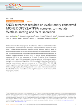 SNX3-Retromer Requires an Evolutionary Conserved MON2:DOPEY2:ATP9A Complex to Mediate Wntless Sorting and Wnt Secretion