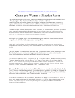 Ghana Gets Women's Situation Room