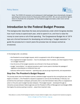 Policy Basics: Introduction to the Federal Budget Process