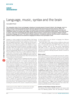 Language, Music, Syntax and the Brain