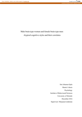 Male Brain Type Women and Female Brain Type Men: Atypical Cognitive Styles and Their Correlates