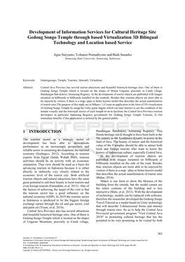 Development of Information Services for Cultural Heritage Site Gedong Songo Temple Through Based Virtualization 3D Bilingual Technology and Location Based Service