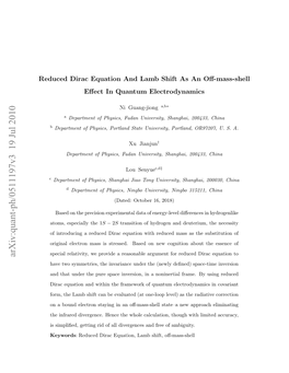 Reduced Dirac Equation and Lamb Shift As an Off-Mass-Shell Effect In