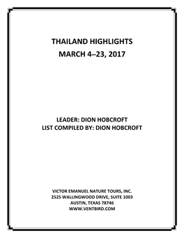 Thailand Highlights March 4–23, 2017