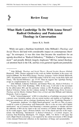 Review Essay What Hath Cambridge to Do with Azusa Street? Radical