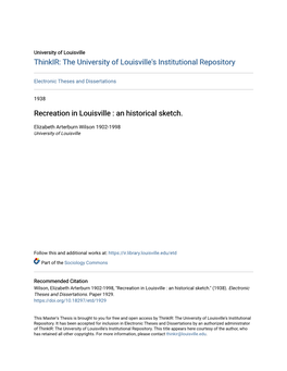 Recreation in Louisville : an Historical Sketch