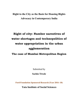 Right of City: Number Narratives of Water Shortages and Technopolitics of Water Appropriation in the Urban Agglomeration