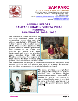 SAMPARC SOCIAL ACTION for MANPOWER CREATION SAMAPARC Gramin Vidhya Vikas Kendra, Bhambarde Tal: Mulshi, Dis.: Pune-410508, Maharashtra, India