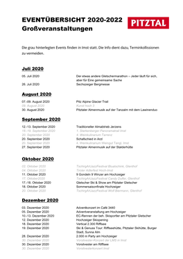 EVENTÜBERSICHT 2020-2022 Großveranstaltungen