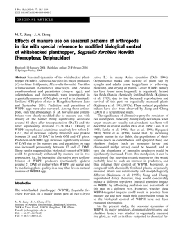 Effects of Manure Use on Seasonal Patterns of Arthropods in Rice With