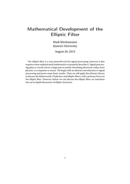 Mathematical Development of the Elliptic Filter