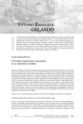 Carlo Ghisalberti VITTORIO EMANUELE ORLANDO E LA GRANDE GUERRA