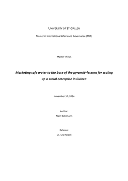 Marketing Safe Water to the Base of the Pyramid–Lessons for Scaling up a Social Enterprise in Guinea