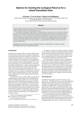 Options for Meeting the Ecological Reserve for a Raised Clanwilliam Dam