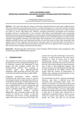 Data As Economic Goods: Definitions, Properties, Challenges, Enabling Technologies for Future Data Markets