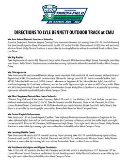 DIRECTIONS to LYLE BENNETT OUTDOOR TRACK at CMU