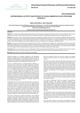 Antimicrobial Activity and Potency of Cassia Abbreviata Oliv Stem Bark Extracts