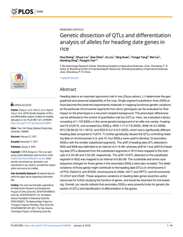 Genetic Dissection of Qtls and Differentiation Analysis of Alleles for Heading Date Genes in Rice