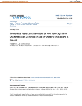 Re Ections on New York City's 1989 Charter Revision