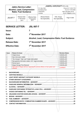 JSL007-7 Alcohol Lead Compression Ratio Fuel Guidance