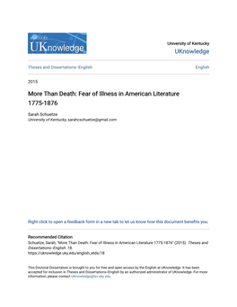 More Than Death: Fear of Illness in American Literature 1775-1876