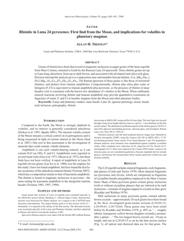 Rhönite in Luna 24 Pyroxenes: First Find from the Moon, and Implications for Volatiles in Planetary Magmas