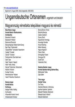 Ungarndeutsche Ortsnamen Ungarisch Und Deutsch