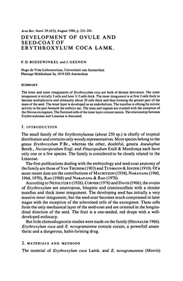 Development of Ovule Erythroxylum Coca Lamk