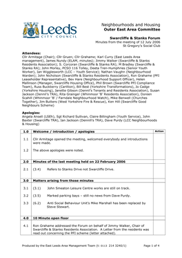 Neighbourhoods and Housing Outer East Area Committee