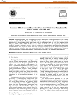 Assessment of Physicochemical Properties of Flash from TISCO Power Plant, Jamadoba, Jharia Coalfields, Jharkhand, India