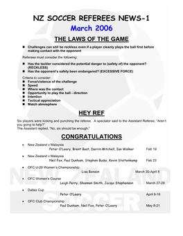 NZ SOCCER REFEREES NEWS-1 March 2006